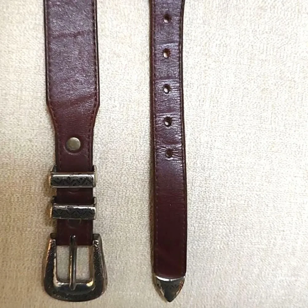 Brighton Men's Brown Leather Belt with Silver Buckle and Tip Size 42